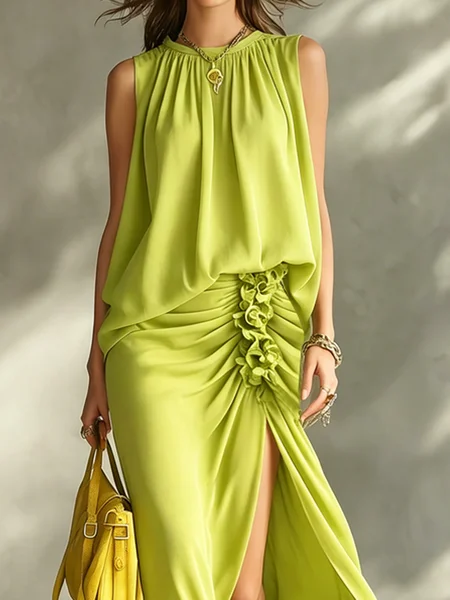 

Elegant Plain Crew Neck Blouse, Green, Blouses and Shirts