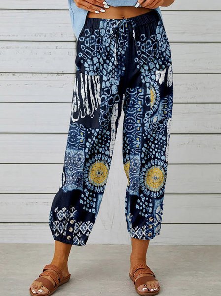 

Women Floral Ankle Pants Pants Casual Spring/Fall Trousers, Deep blue, Pants