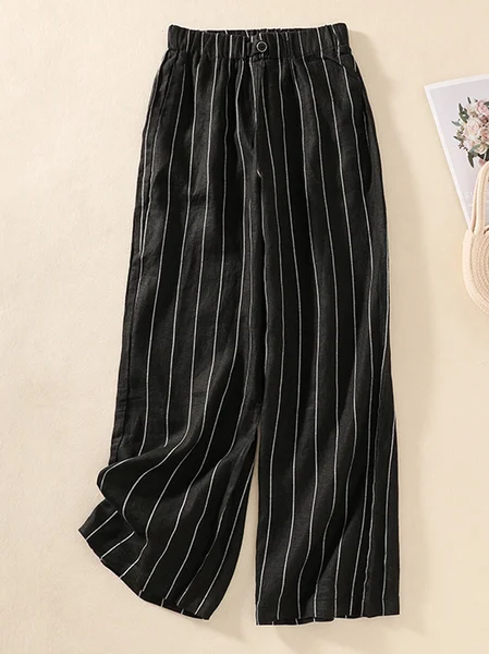 

Women Striped Long Pants Casual Spring/Fall Trousers, Black, Pants