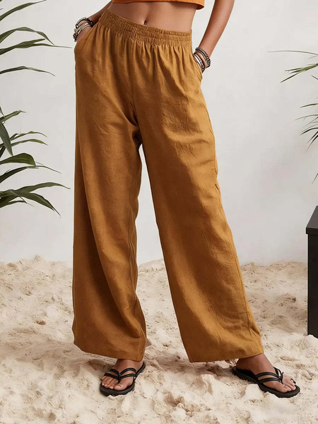 

Women Plain Long Pants Casual Spring/Fall Trousers, Light brown, Pants