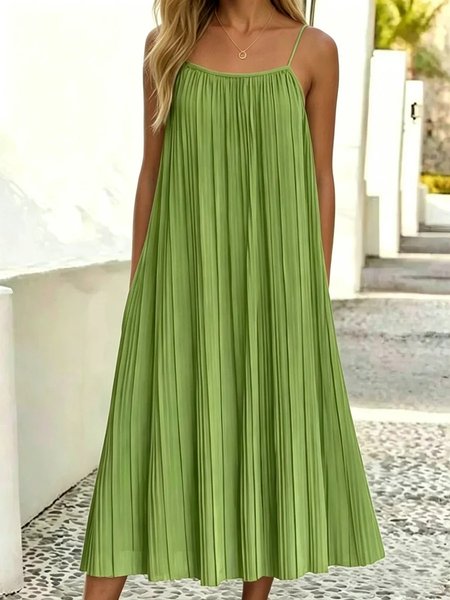 

Women Plain Summer Ruched Dress Sleeveless A-Line Dress, Green, Dresses
