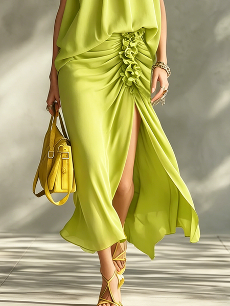 

Urban 3D Floral Plain Maxi Skirt, Green, Skirts
