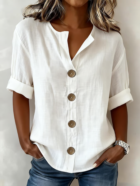 

Stand Collar Long Sleeve Plain Regular Loose Shirt For Women, White, Shirts