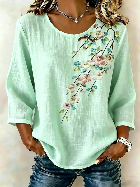 

Women 3D Printing Crew Neck Half Sleeve Shirt Vintage Daily Summer Top, Aqua, Blouses