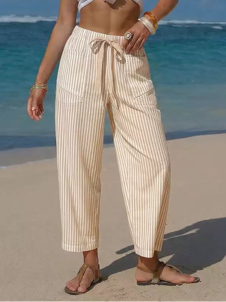 

Women Striped Ankle Pants Pants Vintage Spring/Fall Trousers, Beige, Pants
