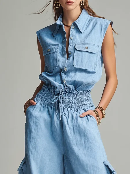 Casual Plain Shirt Collar Shirt