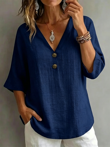 

Women Plain Half Sleeve Shirt Vintage Daily Summer Top, Navyblue, Blouses