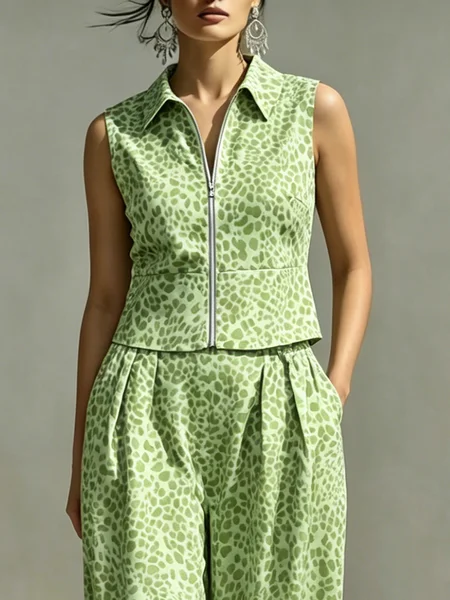 Urban Leopard Printing Shawl Collar Tank Top