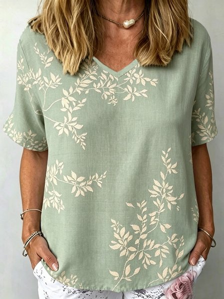 Vintage Floral V Neck Sleeveless T-shirt