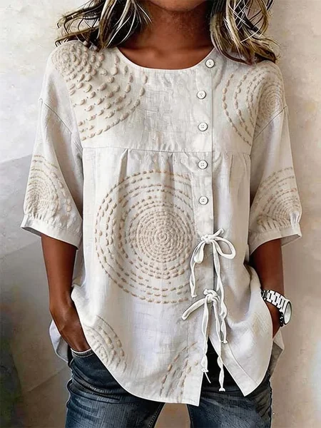 

Crew Neck Half Sleeve Abstract Regular Micro-Elasticity Loose Shirt For Women, Apricot, Shirts