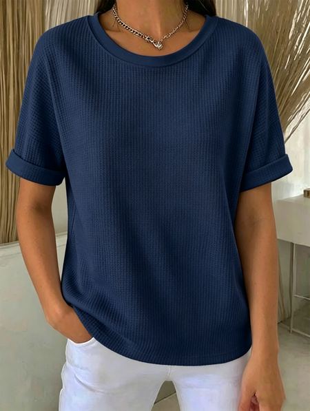 

Women Plain Short Sleeve Tee T-shirt Vintage Summer Top, Navyblue, T-Shirts