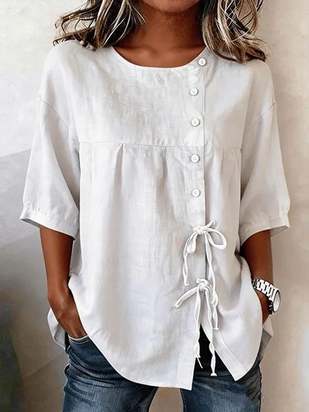 

Crew Neck Half Sleeve Plain Regular Micro-Elasticity Loose Shirt For Women, White, Shirts