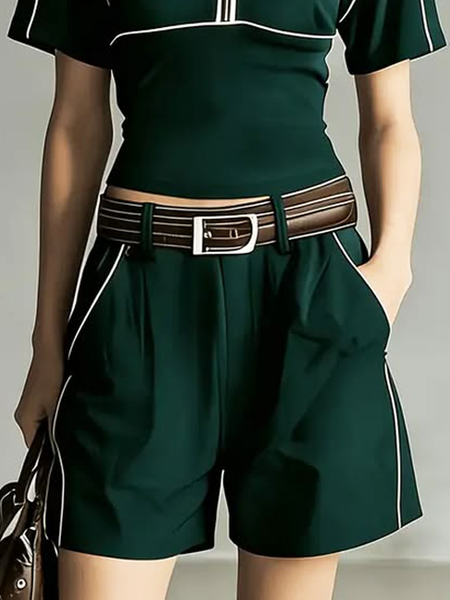 

Casual Color Block Straight Pants Shorts No Belt, Green, Shorts