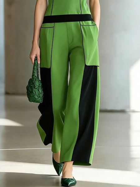 

Urban Color Block Split Joint Straight Pants, Black-green, Pants