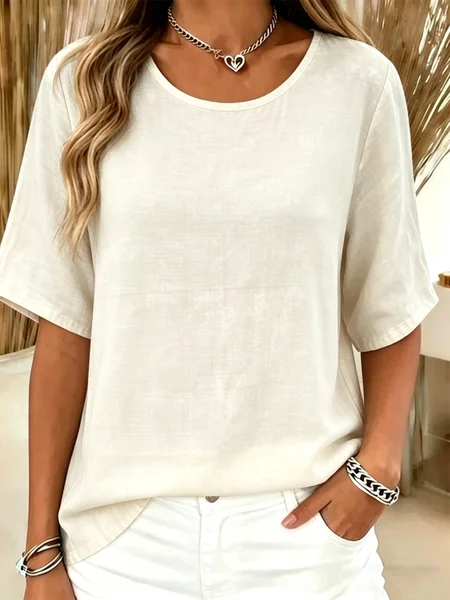 

Vintage Plain Crew Neck Short Sleeve T-shirt, Cream, T-shirts