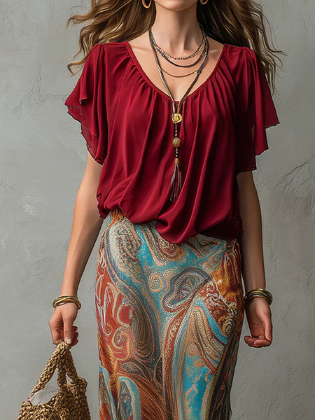 Vacation Plain V Neck Blouse