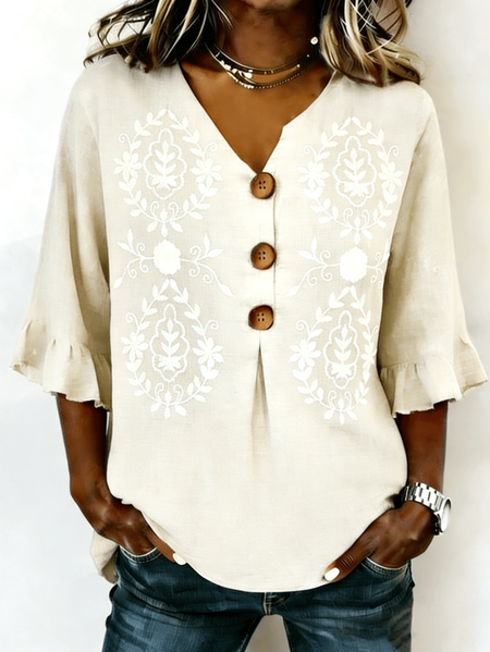 Half Sleeve Floral Lightweight Loose Shirt For Women