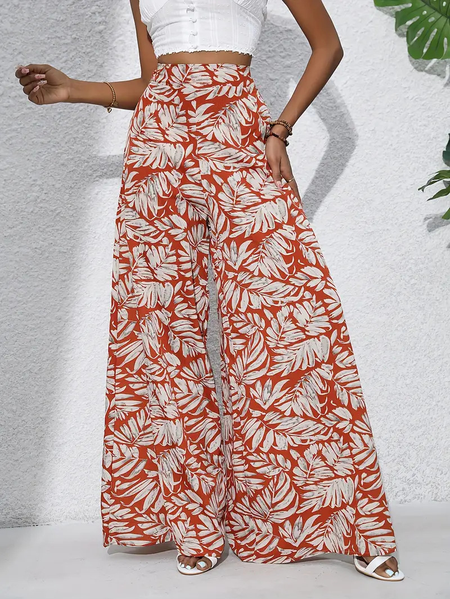 

Women Leaf Long Pants Casual Spring/Fall Trousers, Red, Pants