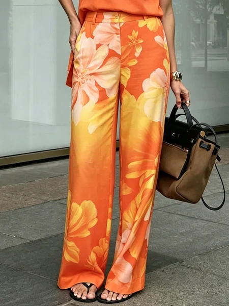 Elegant Floral Straight Pants