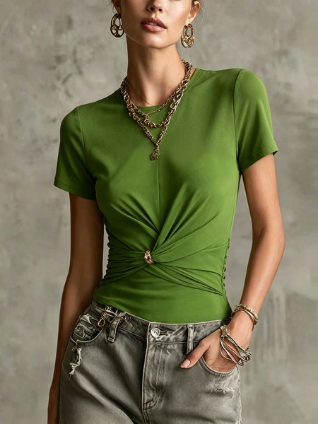 

Urban Plain Grommets Crew Neck T-shirt, Green, Tees
