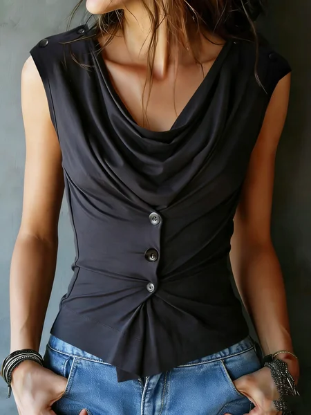 Urban Plain Cowl Neck Blouse