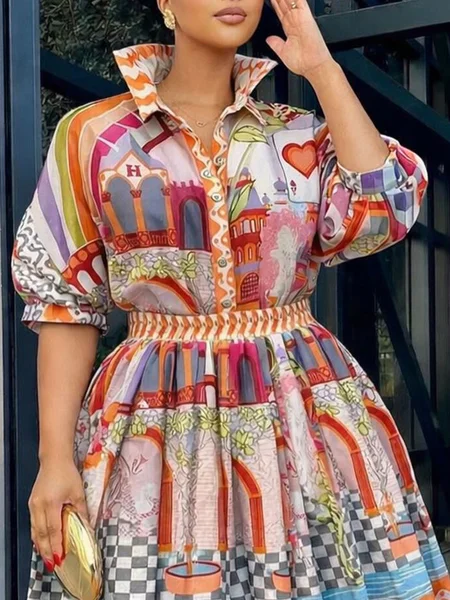 Elegant Random Print Printing Shirt Collar Shirt