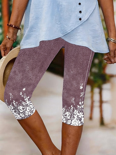 

Women Lace Capris Elastic Waist Pants Casual Summer Trousers, Gray purple, Shorts