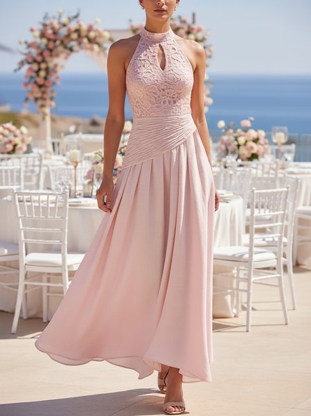 

Elegant Crew Neck Maxi Dress, Pink, Maxi Dresses