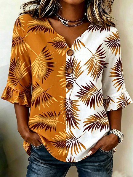 

V Neck Half Sleeve Floral Regular Regular Fit Blouse For Women, White-yellow, Blouses