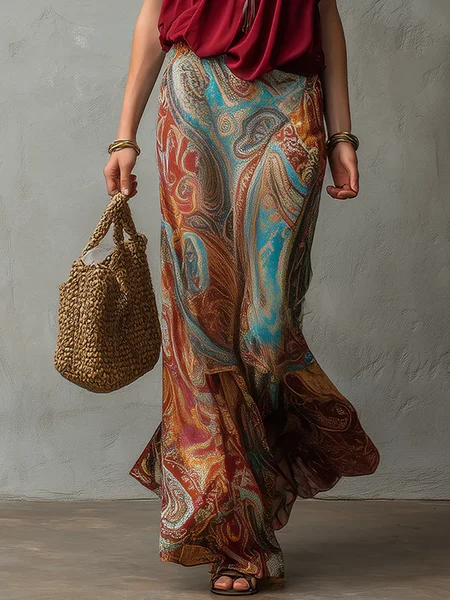 Vacation Ethnic Maxi Skirt