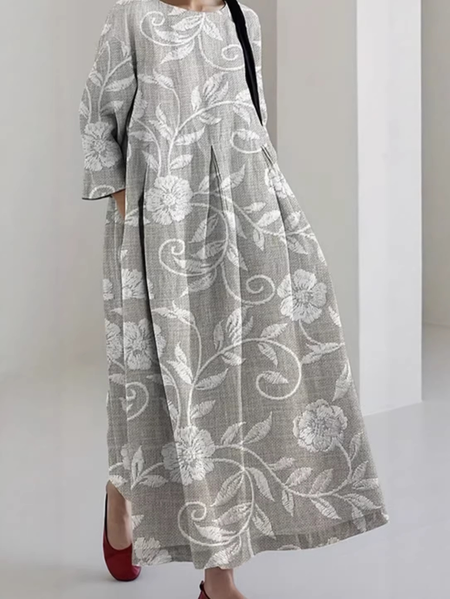 

Women Floral Spring/Fall Dress Three Quarter Sleeve Mermaid Skirt A-Line Dress, Gray, Dresses