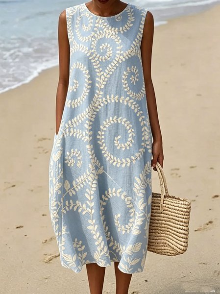 

Women Floral Summer Dress Crew Neck Sleeveless Fit & Flare Dress A-Line Dress, Blue, Dresses