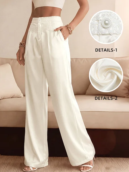 

Women Plain Long Pants Elegant Spring/Fall Trousers, Beige, Pants