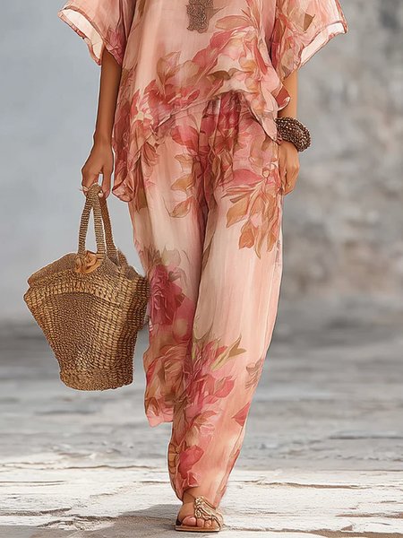 Vacation Floral Printing Straight Pants