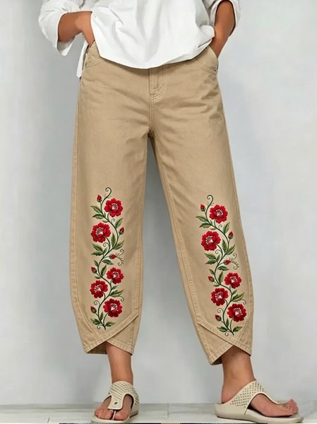 

Women Floral Capris Pants Casual Summer Trousers, Khaki, Pants