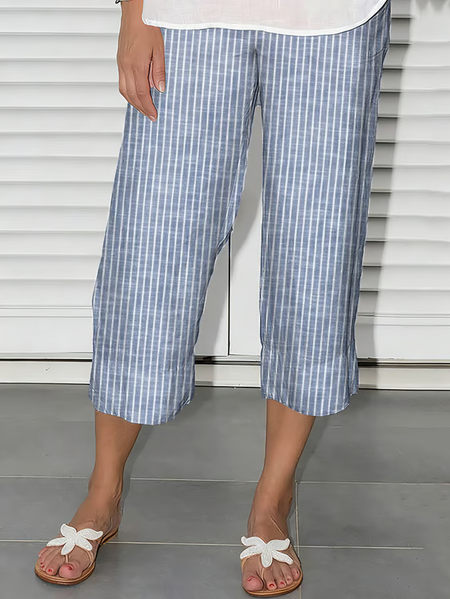 

Women Striped Fifth Pants Pants Casual Summer Trousers, Blue, Shorts