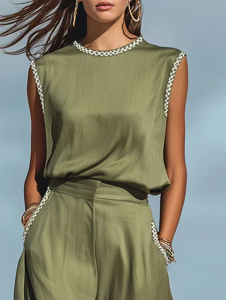 Cotton Urban Color Block Crew Neck Tank Top