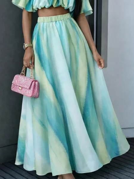 Vacation Printing Gradient Pattern Maxi Skirt