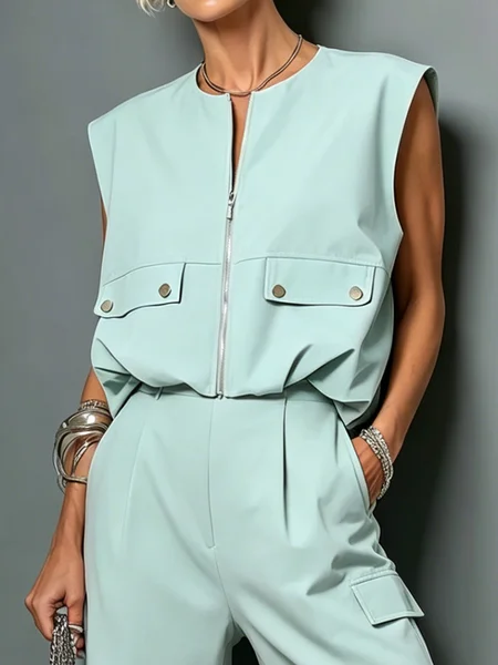 Casual Plain Crew Neck Blouse