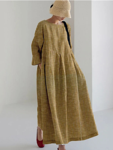 Women Striped Spring/Fall Dress Three Quarter Sleeve Mermaid Skirt A-Line Dress