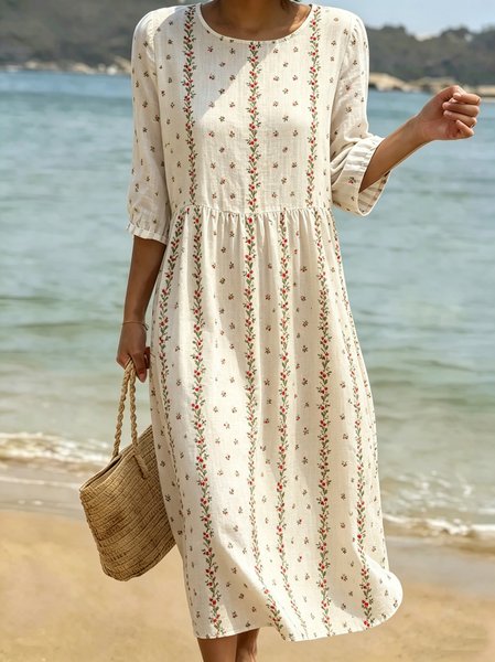 

Women Floral Summer Dress Crew Neck Short Sleeve Fit & Flare Dress A-Line Dress, Apricot, Dresses