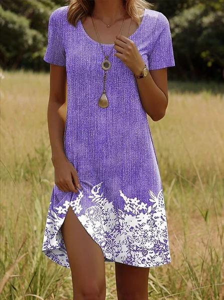 

Women Floral Summer Dress Crew Neck Short Sleeve Fit & Flare Dress A-Line Dress, Purple, Dresses