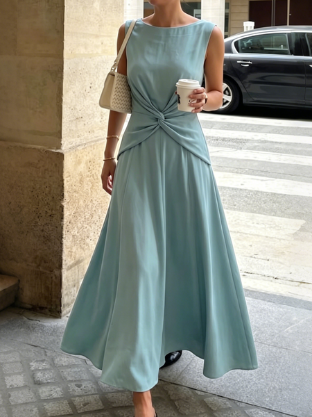 Elegant Boat Neck Dress With No