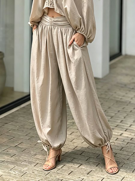 

Casual Plain Bloomers Pants, As picture, Pants