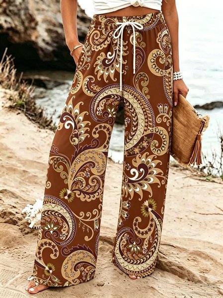 

Women Paisley Long Pants Casual Spring/Fall Trousers, Brown, Pants