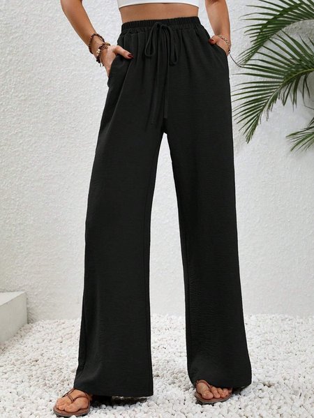 

Women Plain Long Elastic Waist Pants Casual Spring/Fall Trousers, Black, Pants