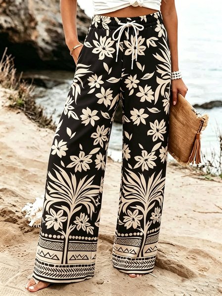 

Women Floral Long Pants Casual Spring/Fall Trousers, Black, Pants