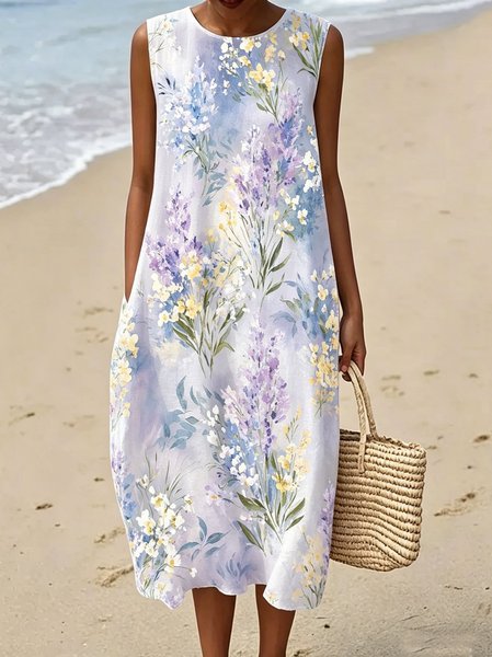 

Women Floral Summer Dress Crew Neck Sleeveless Fit & Flare Dress A-Line Dress, As picture, Dresses