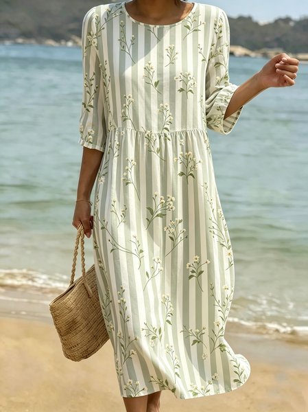 

Women Striped Summer Dress Crew Neck Short Sleeve Fit & Flare Dress A-Line Dress, As picture, Dresses