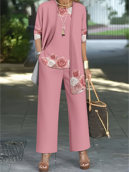 

Women Floral Printing Matching Outfit Daily Long Sleeve Casual Spring/Fall Multi-Piece Set Matching Set, Pink, Sets